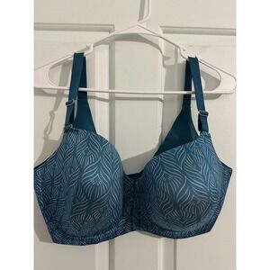 Soma Vanishing Back Balconet Bra Teal Leaf Print 42DD Adjustable Strap Underwire